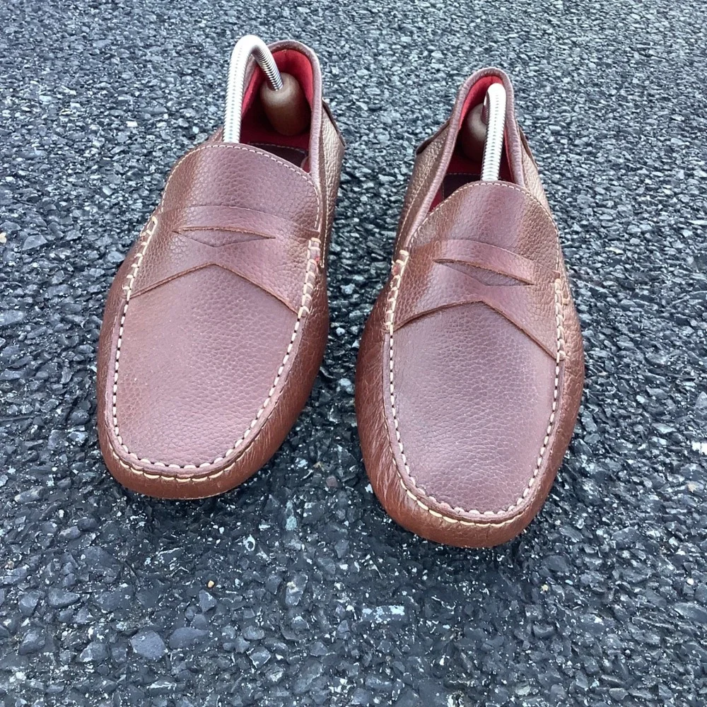Donald Pliner Alondro Brown Pebbled Leather Driving Loafers Mens 11M Penny Moc